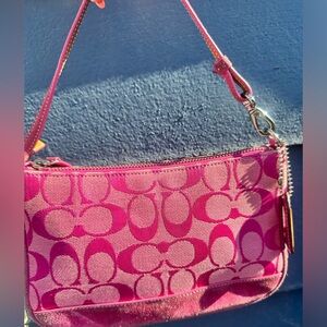 Coach Y2K Hot Pink Demi Canvas and Leather Baguette Shoulder Bag Pouch. Vintage
